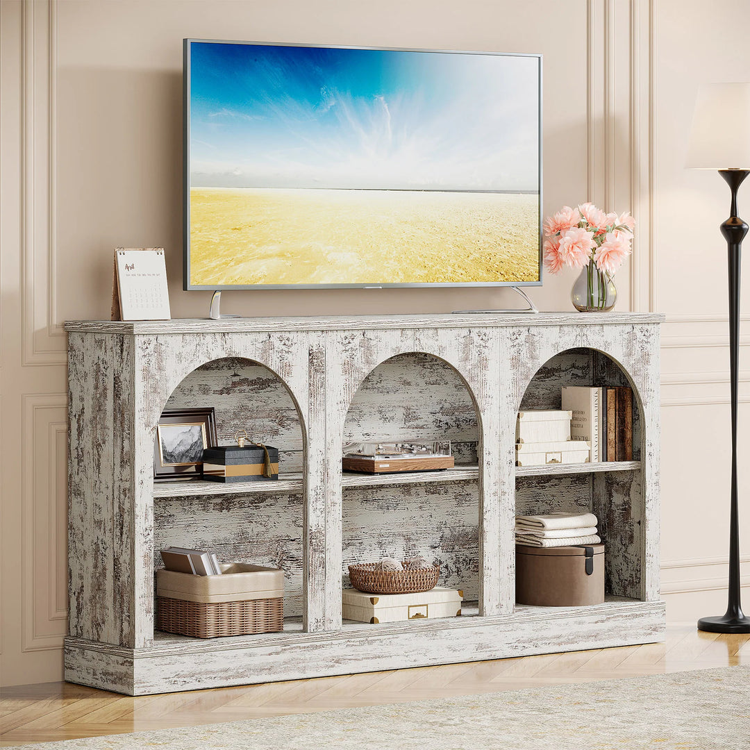 Farmhouse TV Stand for Tvs up to 65 Inches, Farmhouse Entertainment Center with Storage
