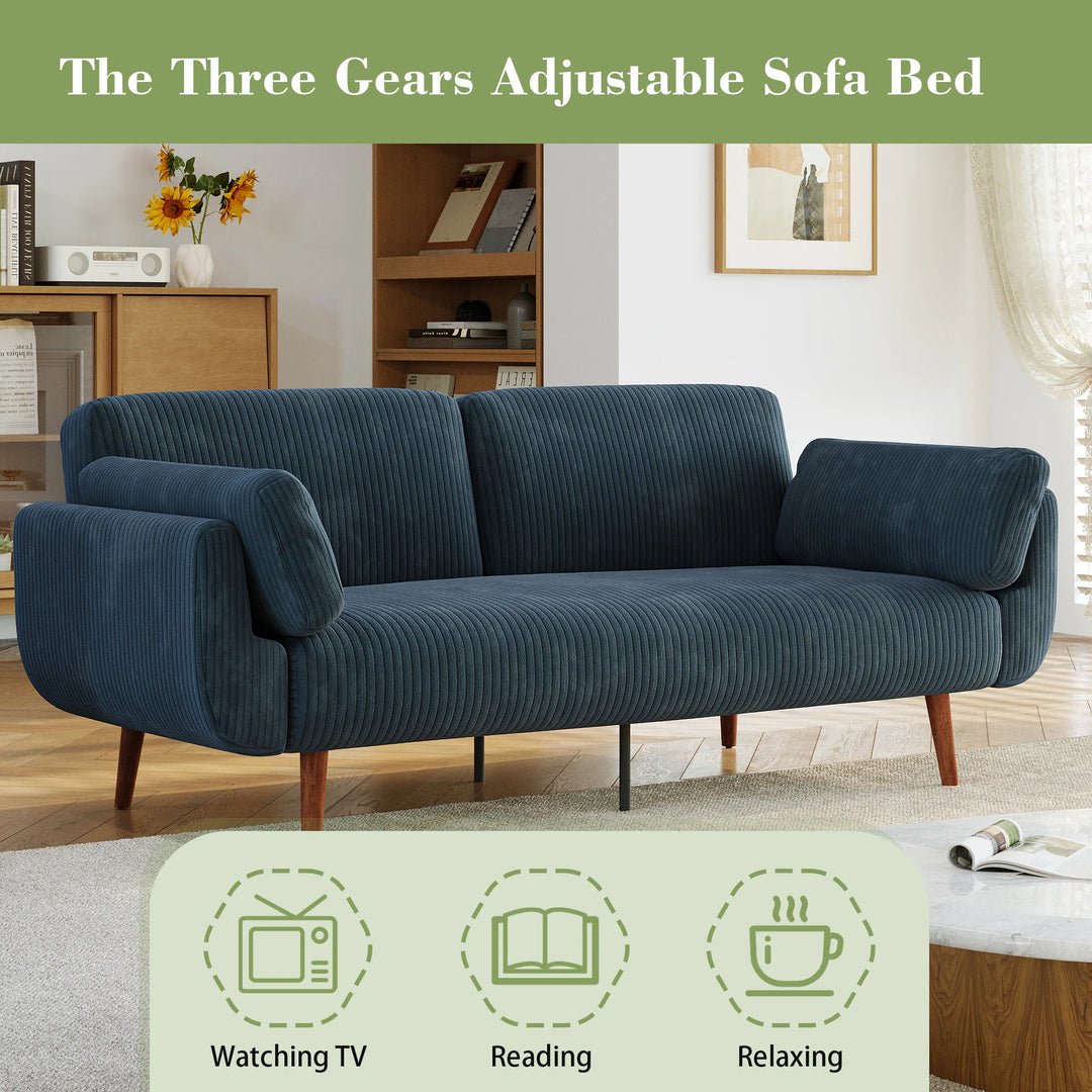 73" W Upholstered Corduroy Convertible Sleeper Sofa Bed with Pillows
