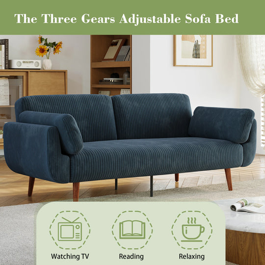 73" W Upholstered Corduroy Convertible Sleeper Sofa Bed with Pillows