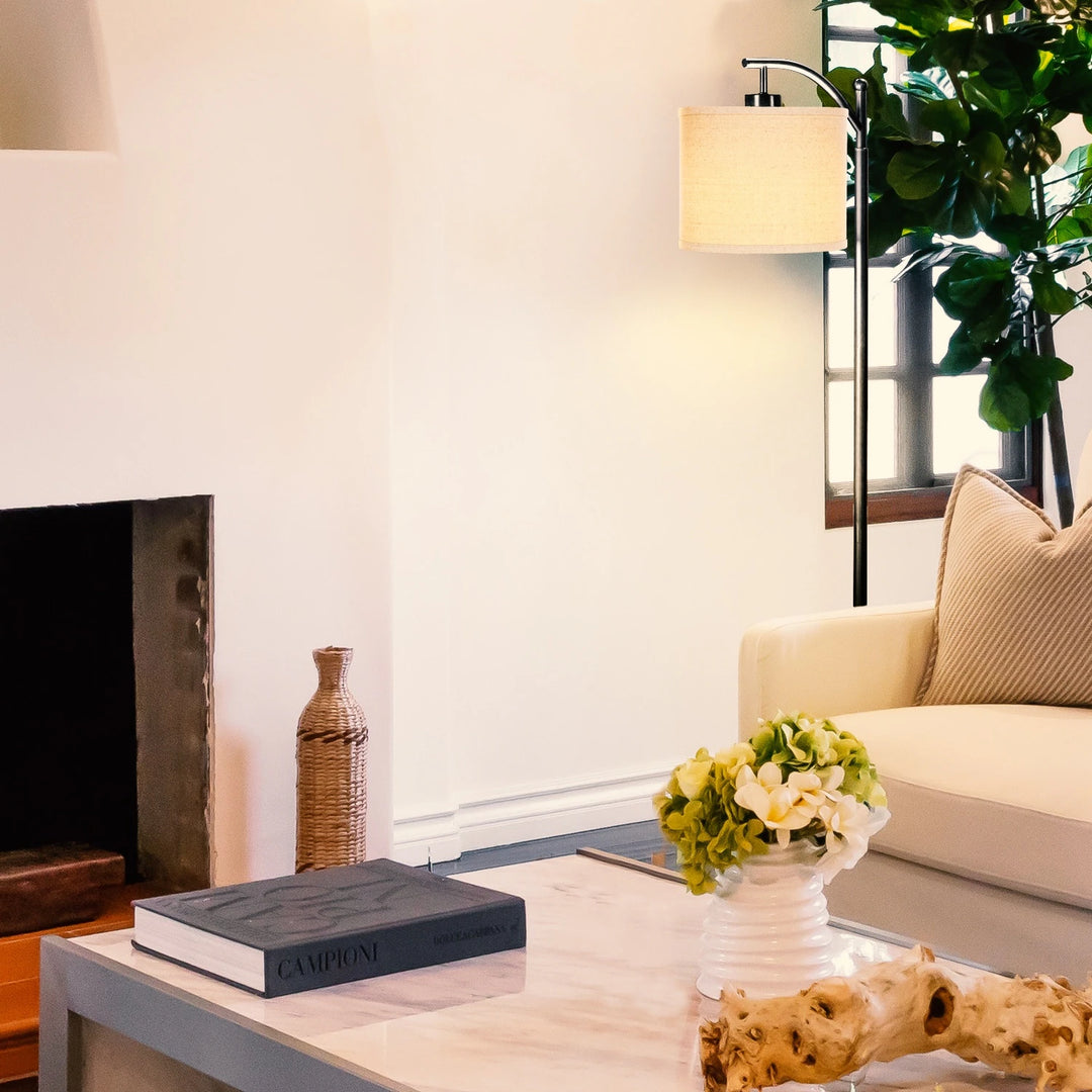 Montage 62 In. Mid-Century Modern LED Super Bright Floor Lamp with Beige Fabric Drum Shade