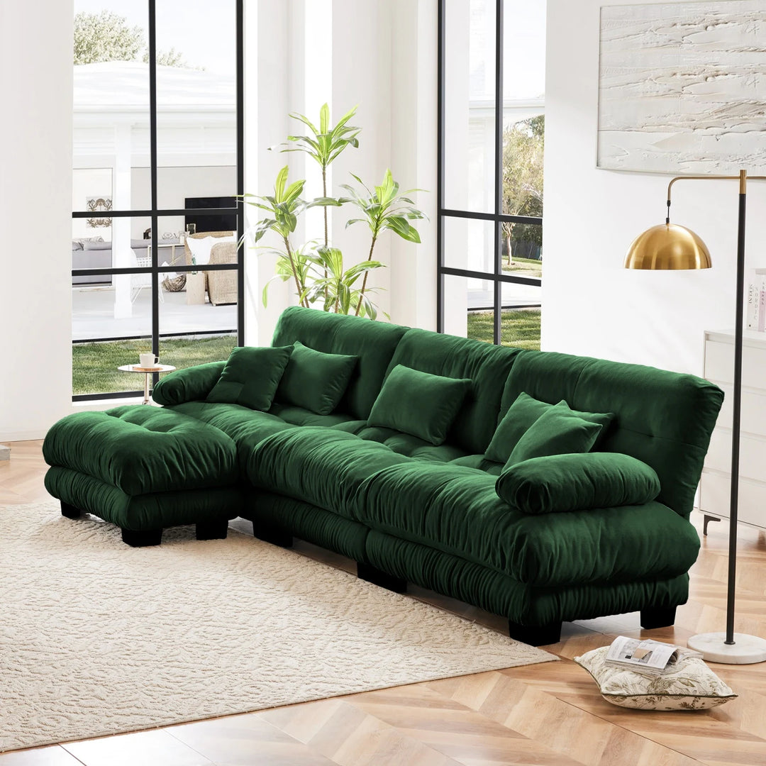 Luxury Chenille Modular Upholstered Sectional Sofa Couch with Convertible Ottoman