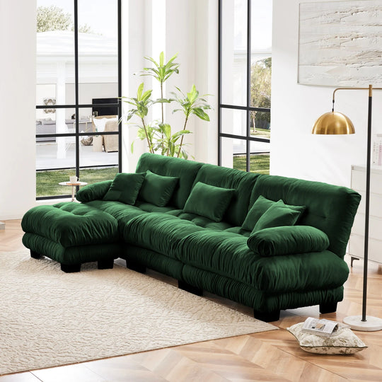 Luxury Chenille Modular Upholstered Sectional Sofa Couch with Convertible Ottoman