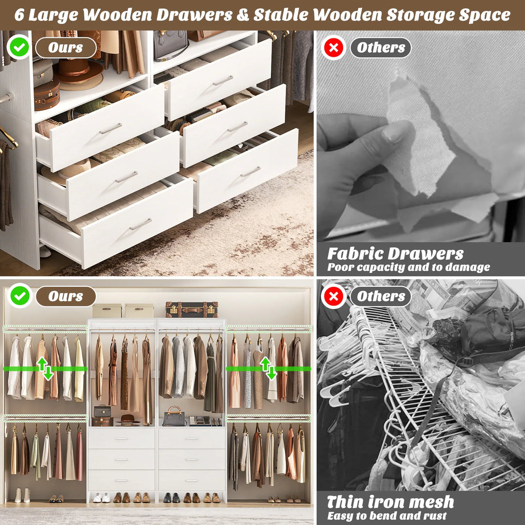 Cimly Set of 2 Closet Organizer System with Adjustable Hanging Rods and Drawers
