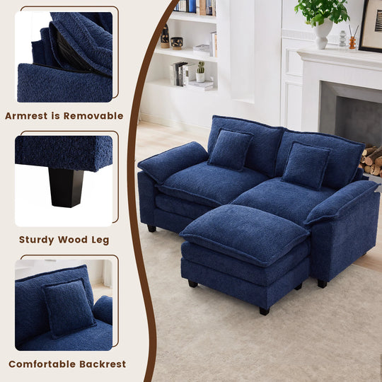 Modular Chenille Sectional Sofa with Ottomans, Deep Seat, Wide Padded Armrests, 2-Seat / 3-Seat / 4-Seat Options