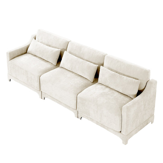 Modern Chenille 4-Seater Sofa with 2 Ottoman, Lumbar Cushions, Ergonomic Backrest, High-Resilience Spongeand Tufted Armrests