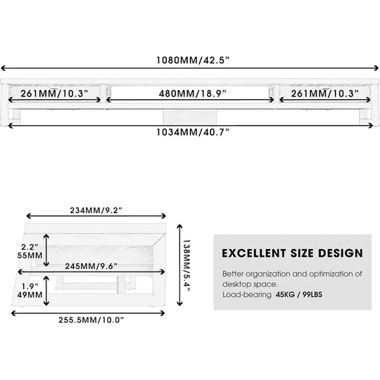 Fenge Dual Monitor Stand Riser for Desk, 42.5In Large Monitor Stand for 2 Monitor - 42.5X9.2X5.4 Inches
