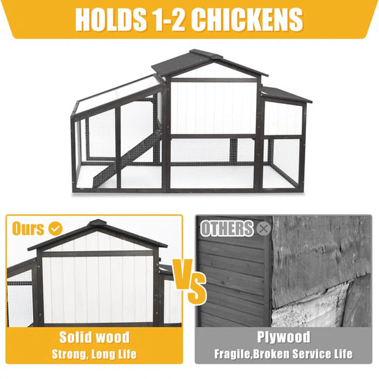 Gyta 65"L Chicken Coop with Run, Wooden Hen House with Nesting Box, UV Panel