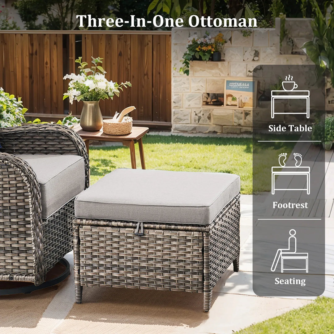 Outdoor Patio Sofa Swivel Chair with 6-Inch Thick Cushions Set