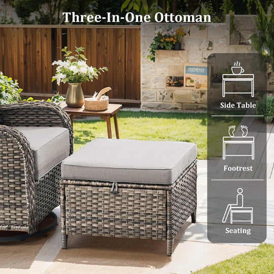 Outdoor Patio Sofa Swivel Chair with 6-Inch Thick Cushions Set