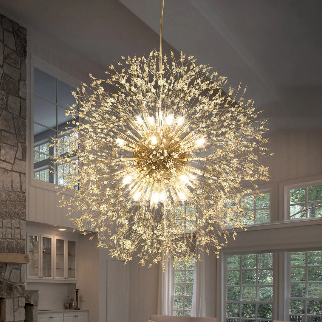 Contemporary 16/20/24/30-Light Glam Oversized Firework Crystal Sputnik Chandelier Dandelion Pendant Light, Includes Bulbs