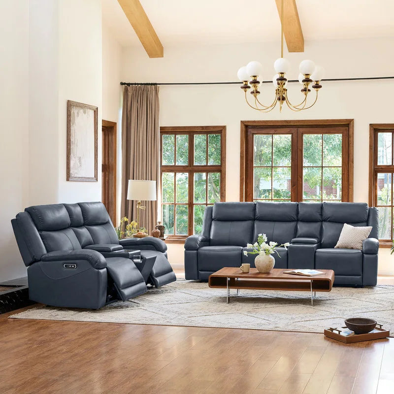 Hadlee Genuine Leather Reclining Sofa with Multi-Function Console.