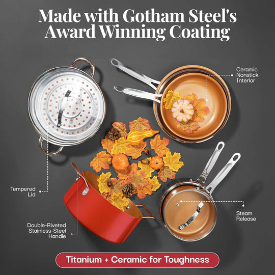 Pro Hammered 20 Piece Ceramic Nonstick Induction Cookware and Bakeware Pots and Pans Set