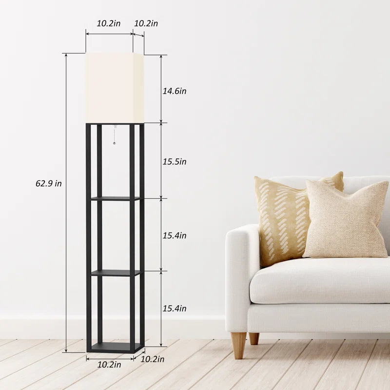 Emonnie 62.9" Column Floor Lamp with Shelves, Real Solid Wood and Bulb Included