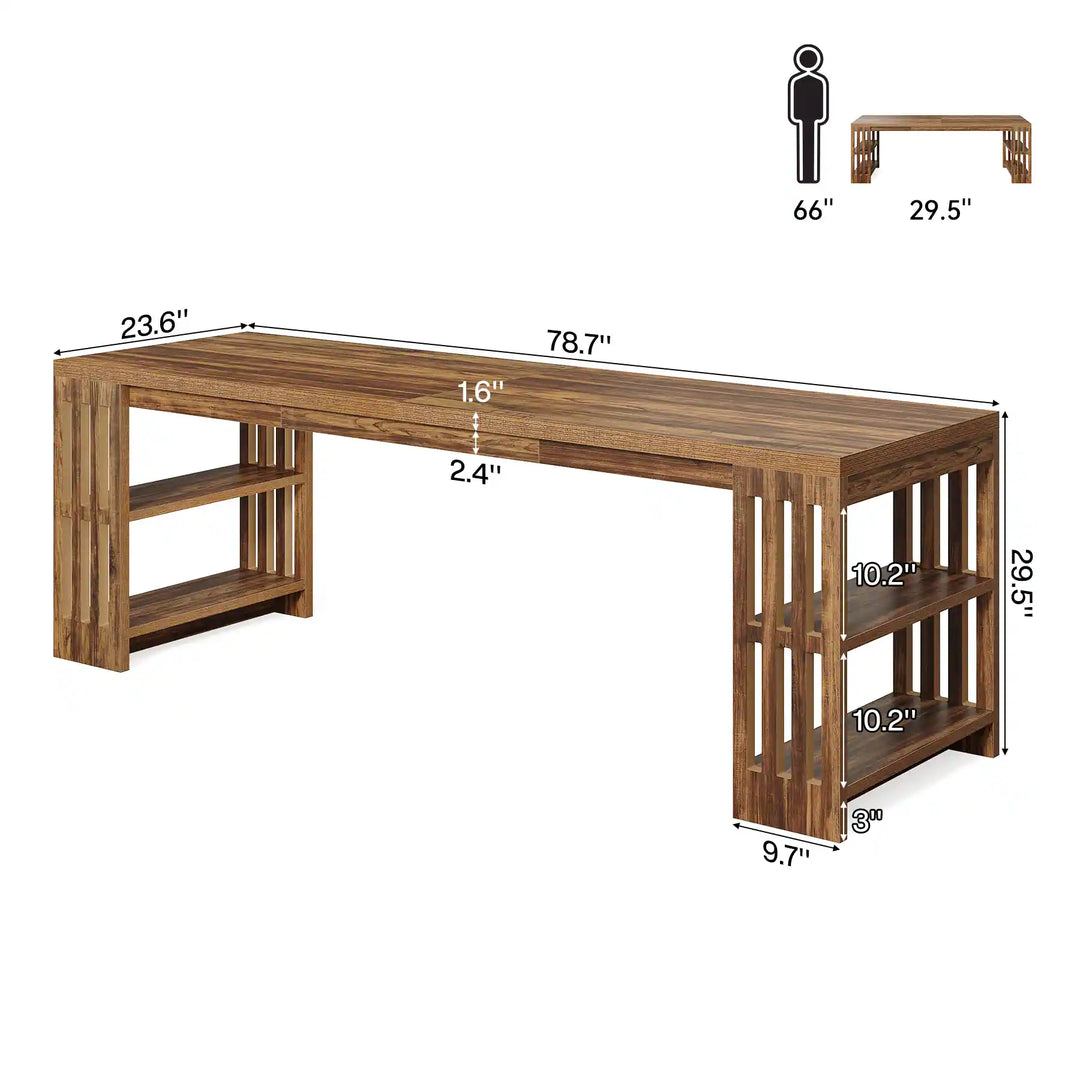 Two Person Desk with Bookshelf Computer Office Double Desk