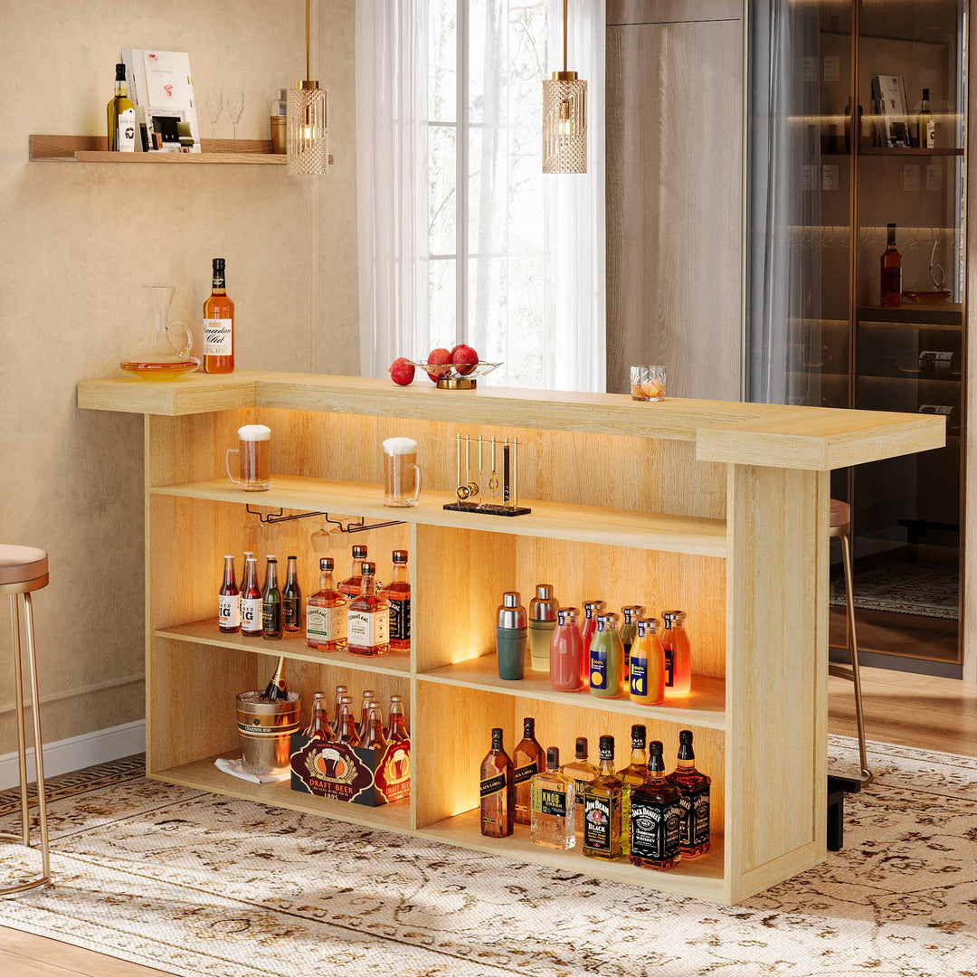 70.9" Wooden Home Bar Table with Wine Glass Holder, Pub Storage Unit Accent Table for Home Patio Basement