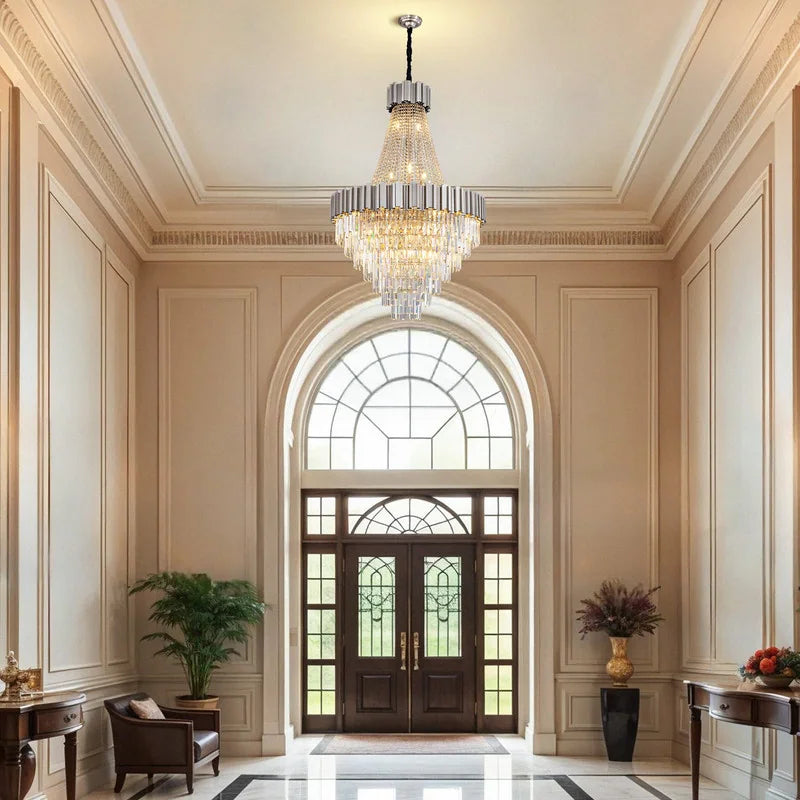 Large Crystal Chandelier - 35.4"Modern 6-Tier 17-Light Chrome Ceiling Light, Luxury K9 Crystal