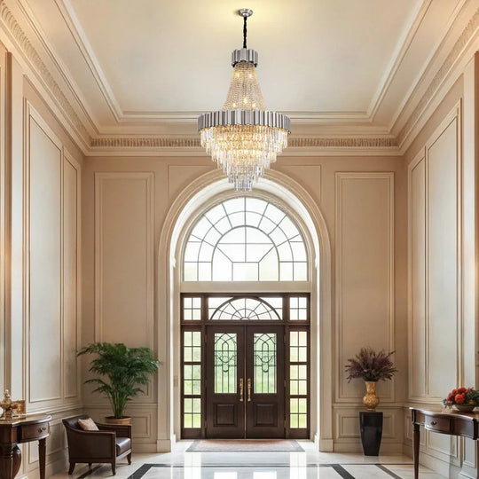 Large Crystal Chandelier - 35.4"Modern 6-Tier 17-Light Chrome Ceiling Light, Luxury K9 Crystal