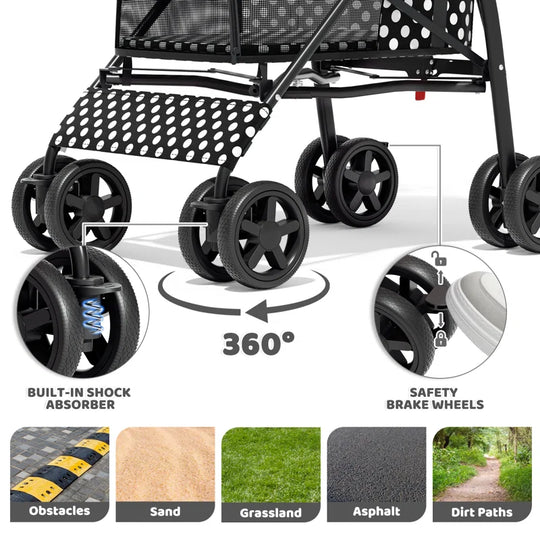 Pet Stoller Dog Cat Stoller Comfortable Lightweight Stroller with Adjustable Canopy