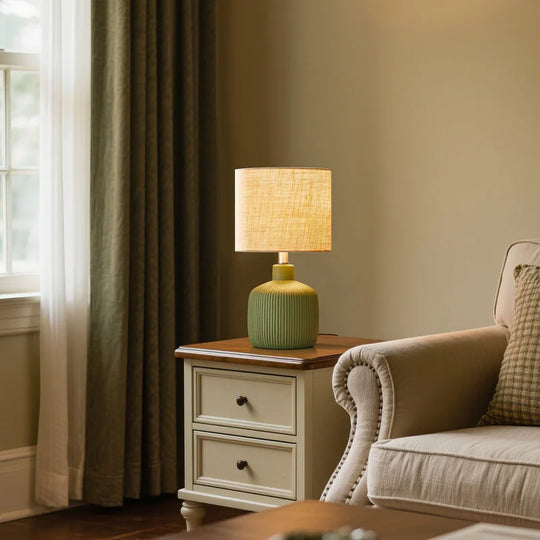 Fluted Ceramic Table Lamp (H18.25" X W10" X D10")