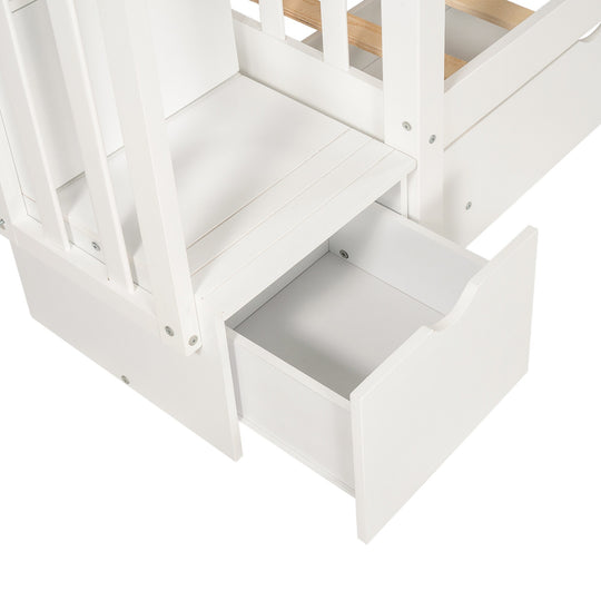 Full over Full Bunk Bed with Shelves and 6 Storage Drawers, Gray