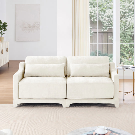 Modern Chenille 4-Seater Sofa with 2 Ottoman, Lumbar Cushions, Ergonomic Backrest, High-Resilience Spongeand Tufted Armrests