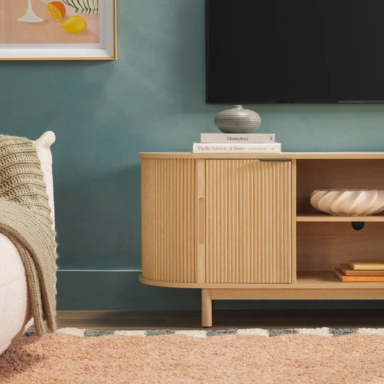 Dragelin Modern Reeded TV Stand with Open Storage