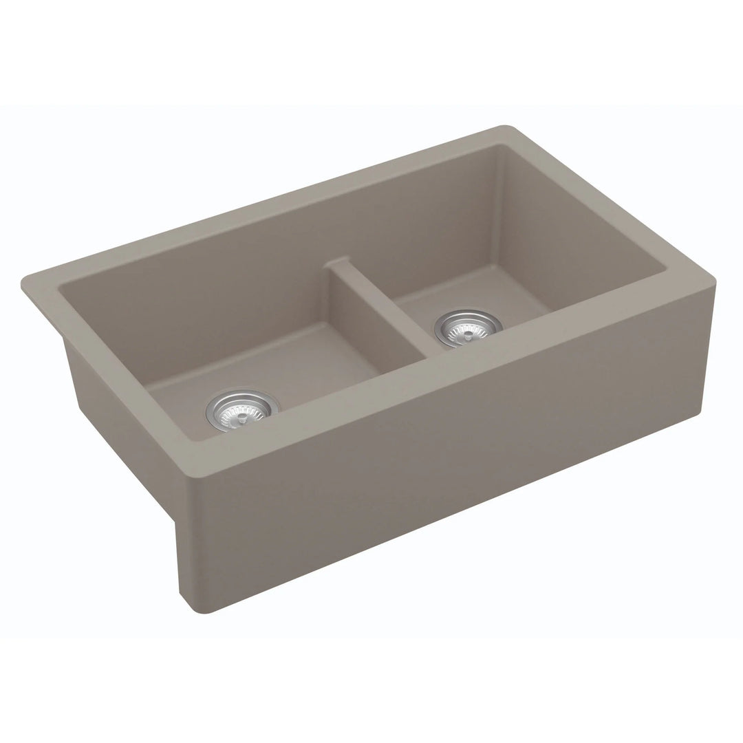 Farmhouse/Apron-Front Quartz Double Bowl Kitchen Sink
