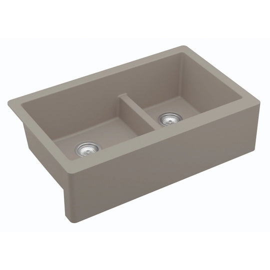 Farmhouse/Apron-Front Quartz Double Bowl Kitchen Sink