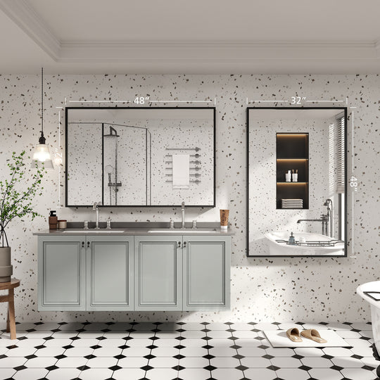 Modern Metal Framed French Cleat Mounted Wall Bathroom Vanity Mirror