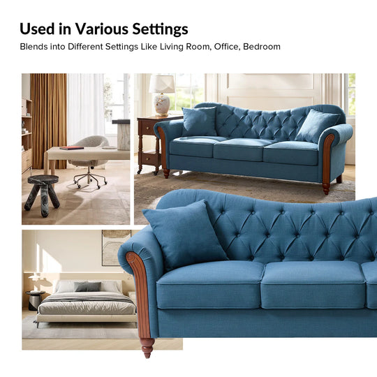 Mario Traditional 83"Wide Tufted Sofa with Solid Wood Legs and Pillows by