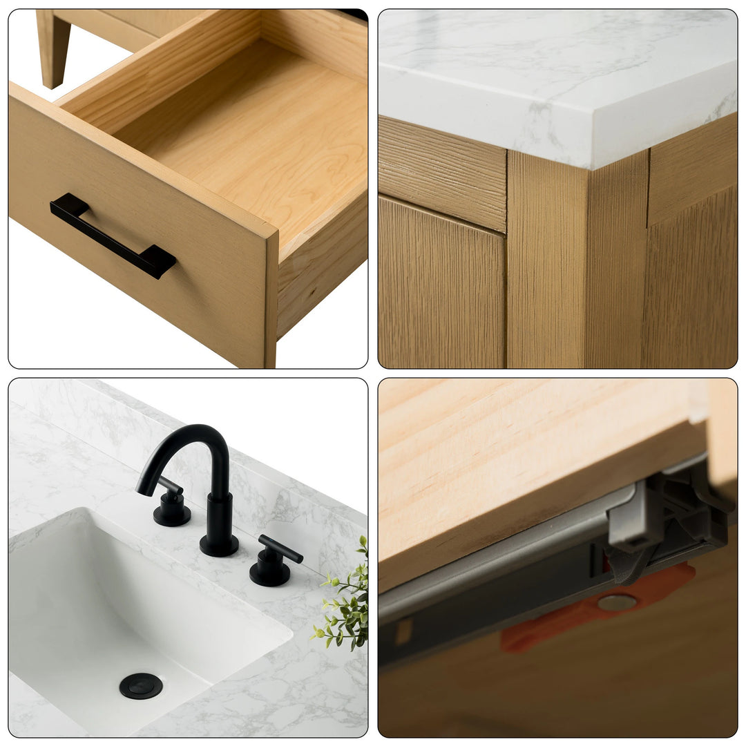 72" Double Sink Bathroom Vanity Cabinet with Engineered Marble Top