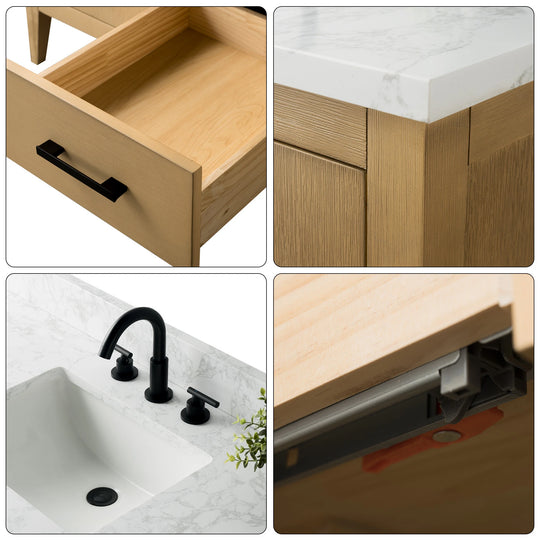 72" Double Sink Bathroom Vanity Cabinet with Engineered Marble Top