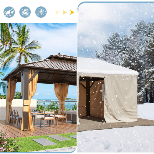 Hardtop Wood Gazebo with Double Roof – Free Dust Cover with 12X16 or 12X20 Model – Waterproof Outdoor Gazebo