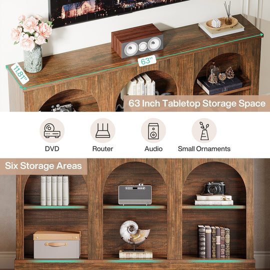 Farmhouse TV Stand for Tvs up to 65 Inches, Farmhouse Entertainment Center with Storage