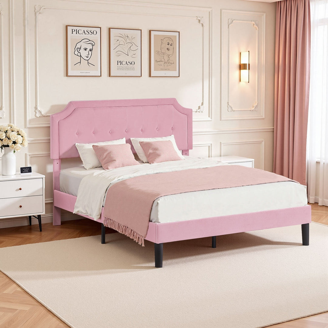 Javlergo Modern Upholstered Bed Frame with Height Adjustable Headboard Heavy-Duty Frame No Box Spring Needed