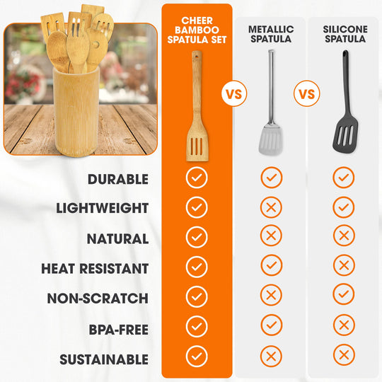 8-Piece Bamboo Wooden Cooking Utensils Set with Holder