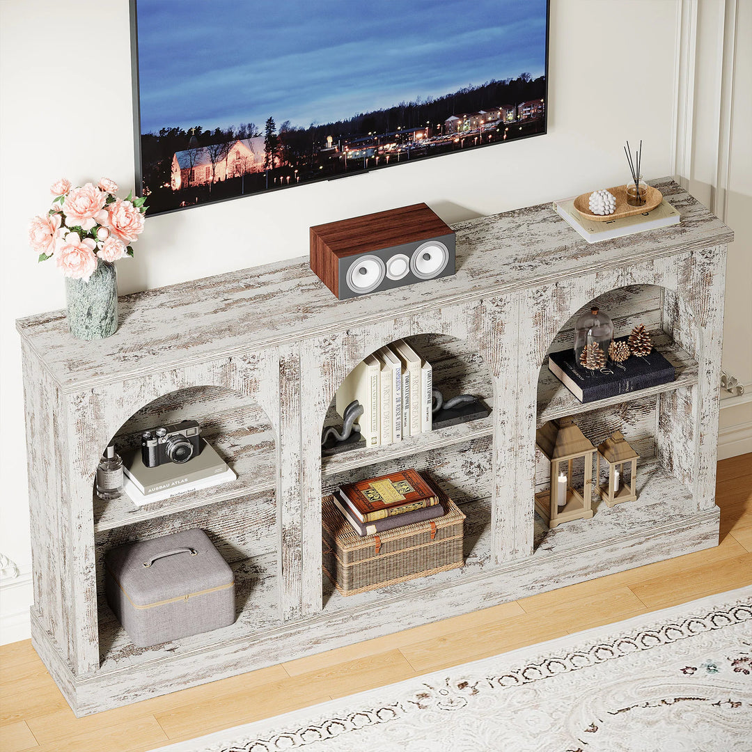 Farmhouse TV Stand for Tvs up to 65 Inches, Farmhouse Entertainment Center with Storage