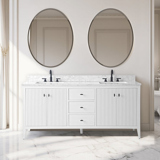72" Double Sink Bathroom Vanity Cabinet with Engineered Marble Top