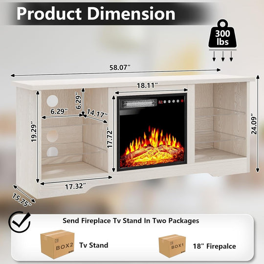 58" Fireplace TV Stand with 18'' Electric Fireplace,Modern Entertainment Center for 65'' Tvs,Tv Console