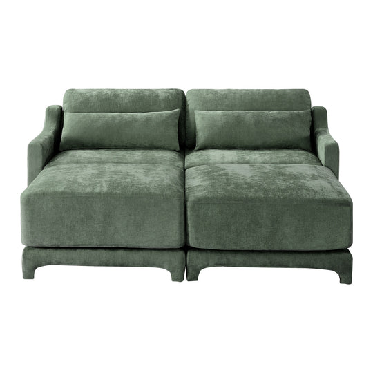 Modern Chenille 4-Seater Sofa with 2 Ottoman, Lumbar Cushions, Ergonomic Backrest, High-Resilience Spongeand Tufted Armrests