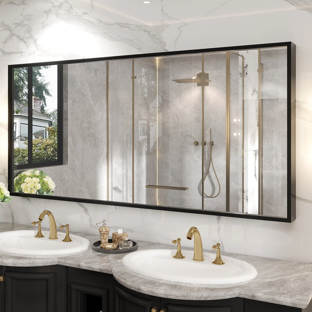 Modern Metal Framed French Cleat Mounted Wall Bathroom Vanity Mirror