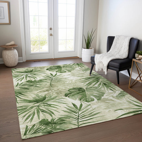 Machine Washable Indoor/ Outdoor Coastal Palm Chantille Rug