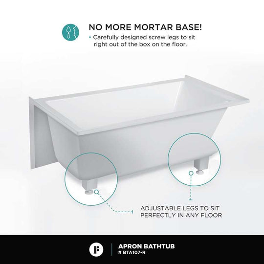 Acrylic-Fiberglass Soaking Bathtub, White. Alcove/Apron Front