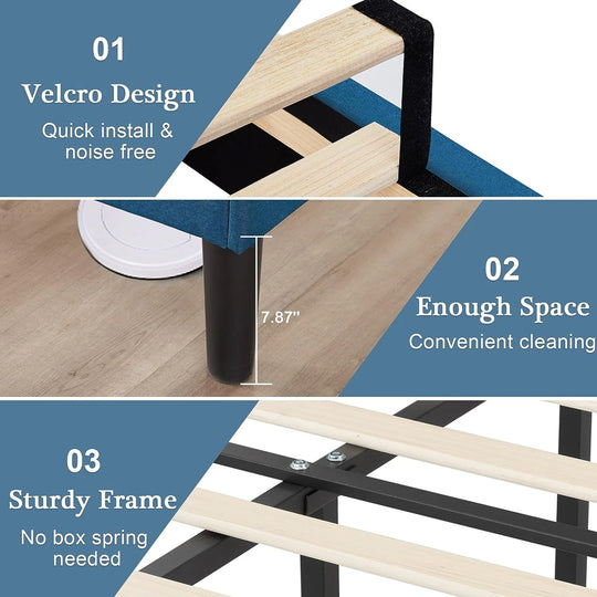 Javlergo Modern Upholstered Bed Frame with Height Adjustable Headboard Heavy-Duty Frame No Box Spring Needed