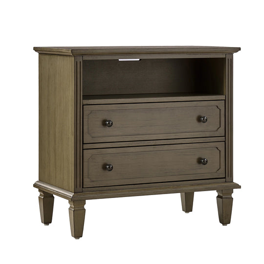 Kamilo Transitional 28''W 2-Drawers End Table with Built-In Charging Station and Solid Wood Legs by