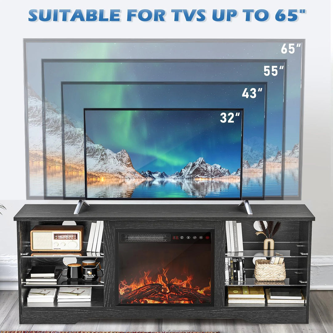 58" Fireplace TV Stand with 18'' Electric Fireplace,Modern Entertainment Center for 65'' Tvs,Tv Console