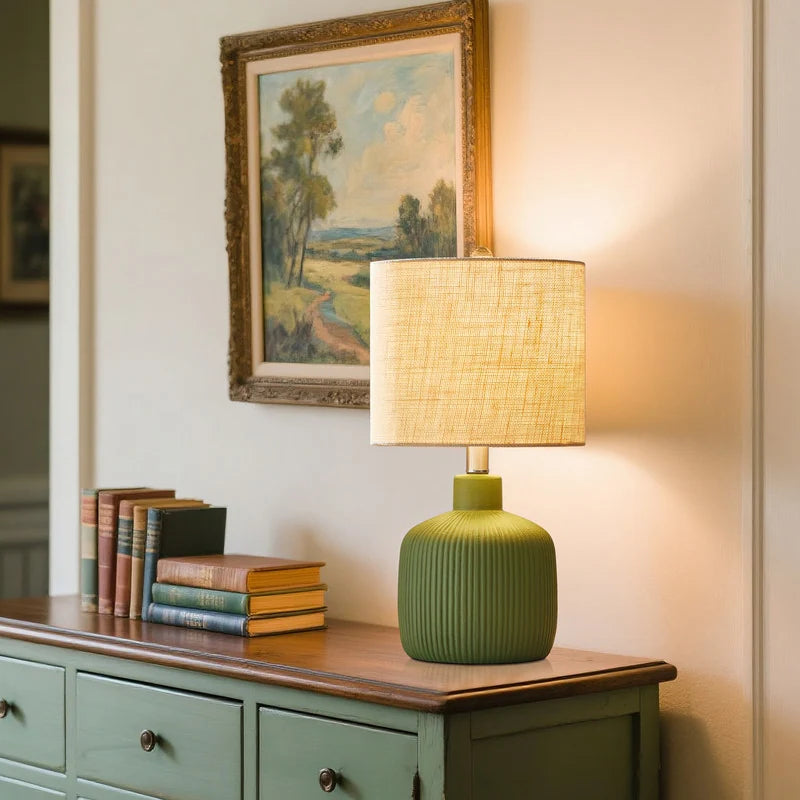 Fluted Ceramic Table Lamp (H18.25" X W10" X D10")