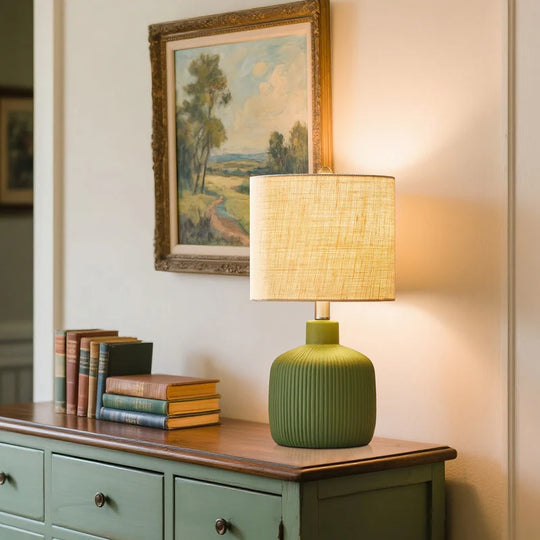 Fluted Ceramic Table Lamp (H18.25" X W10" X D10")