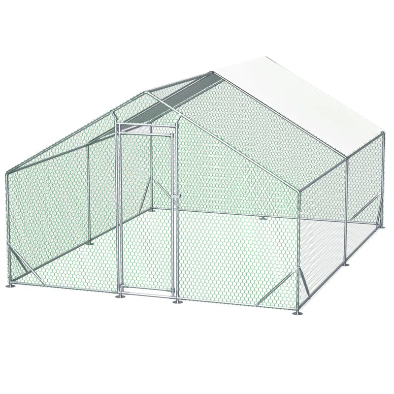 Ceilidh Metal Chicken Run Coop, Walk-In Poultry Cage with Waterproof & Anti-Uv Cover Lockable Door Design