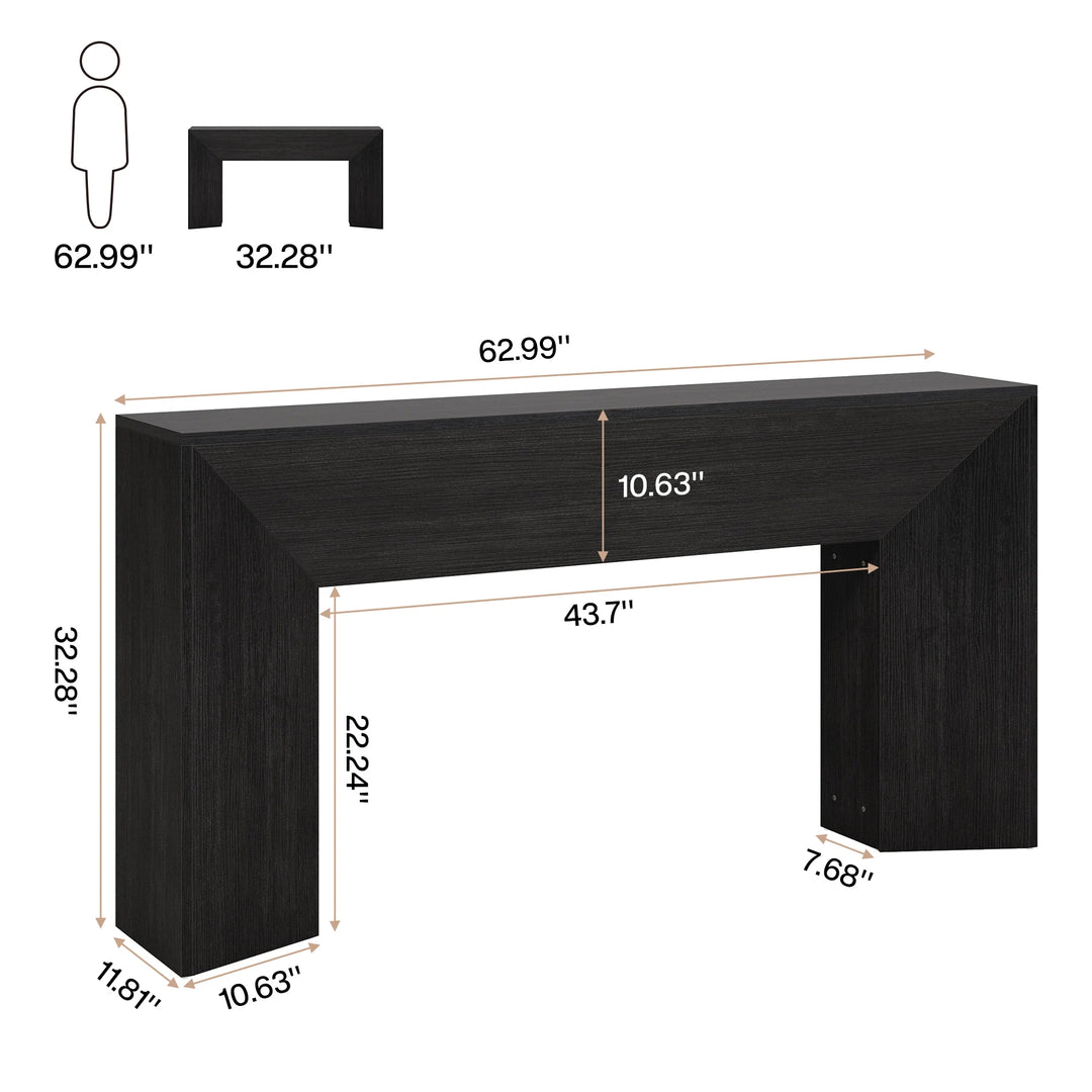 63 Inches Long Black Console Table for Entryway Living Room - 63" W X 11.8" D X 32.3" H
